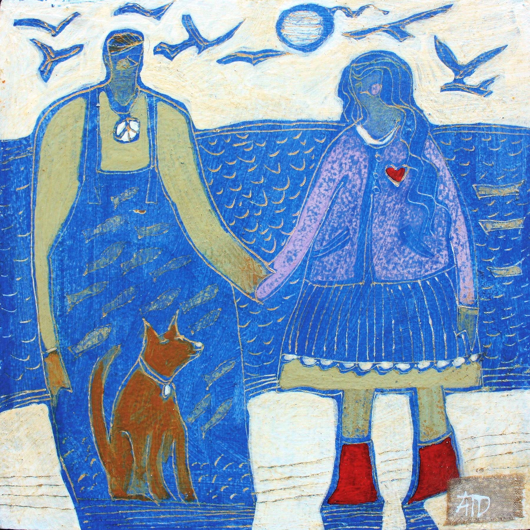 Peace and Love Dog in Power Boots by Ann Trainor Domingue