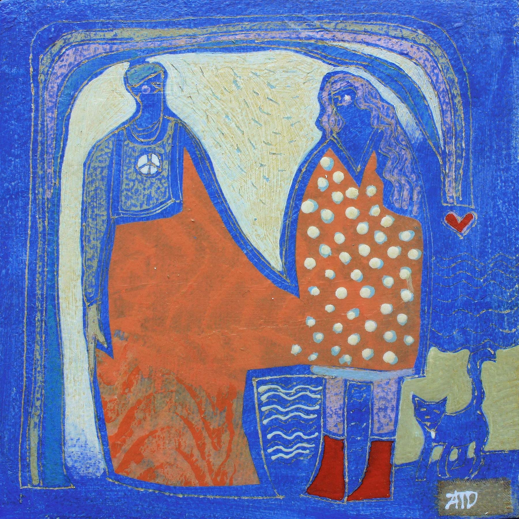 Peace and Love Cat in Power Boots by Ann Trainor Domingue