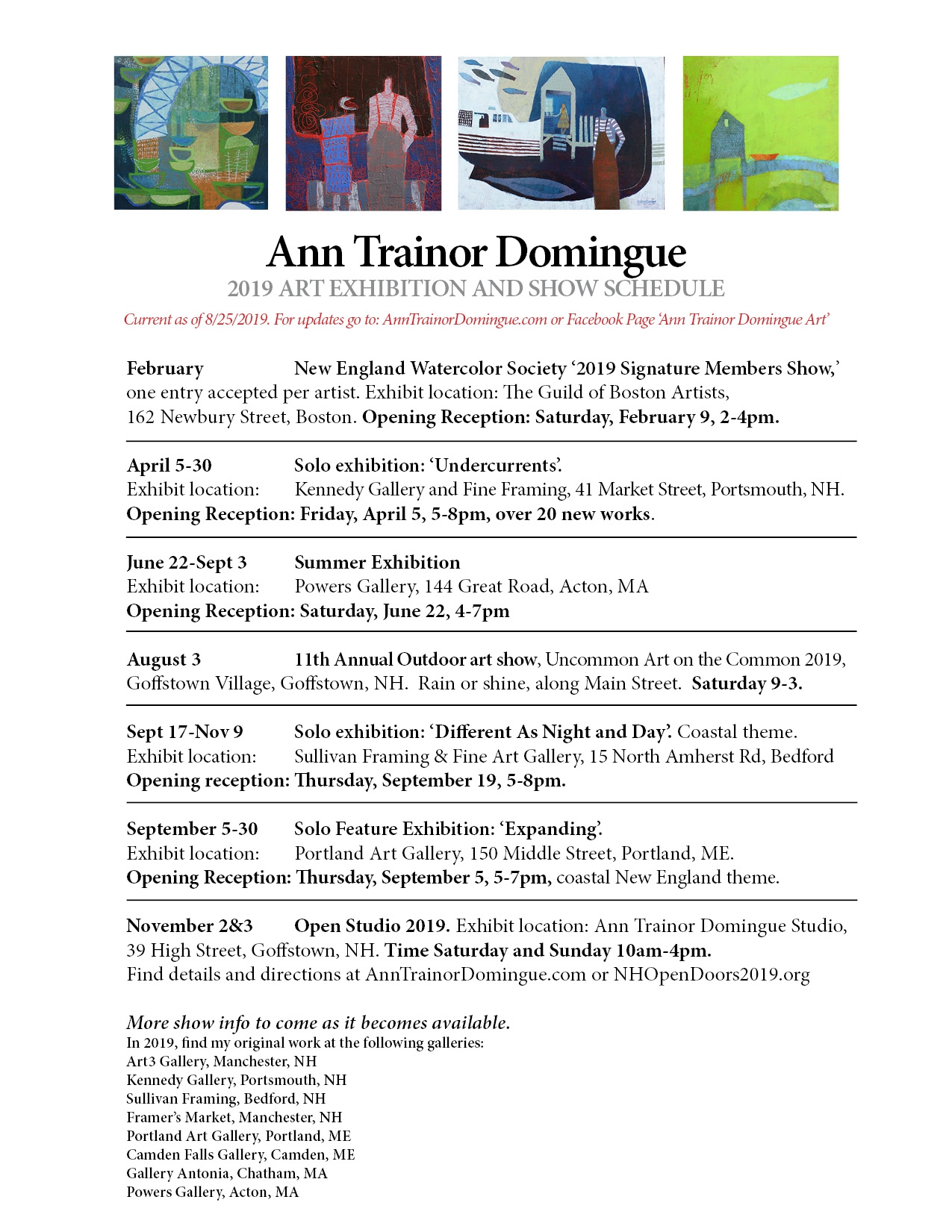 Click here to view show sched aug 2019 by Ann Trainor Domingue